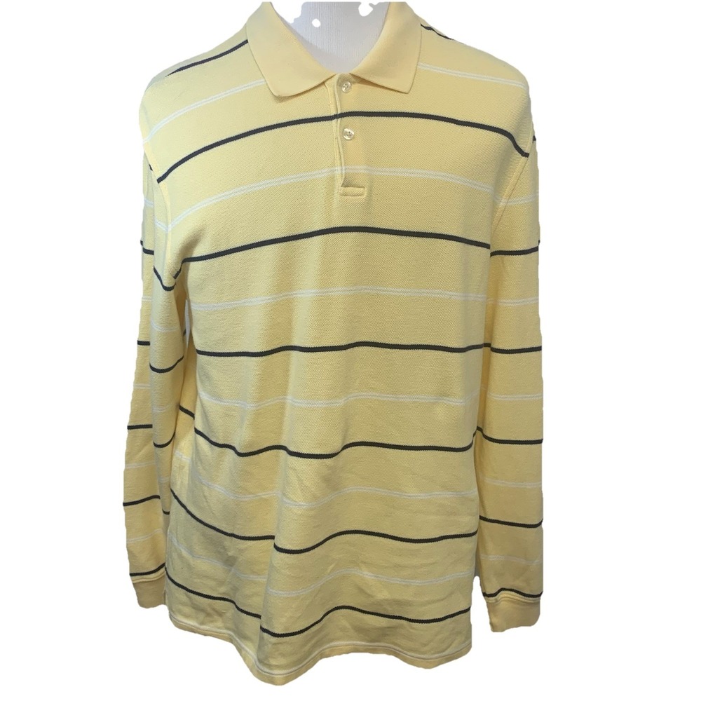 Club Room Long Sleeve‎ Polo Rugby Men Large Yellow Striped 100% Cotton READ